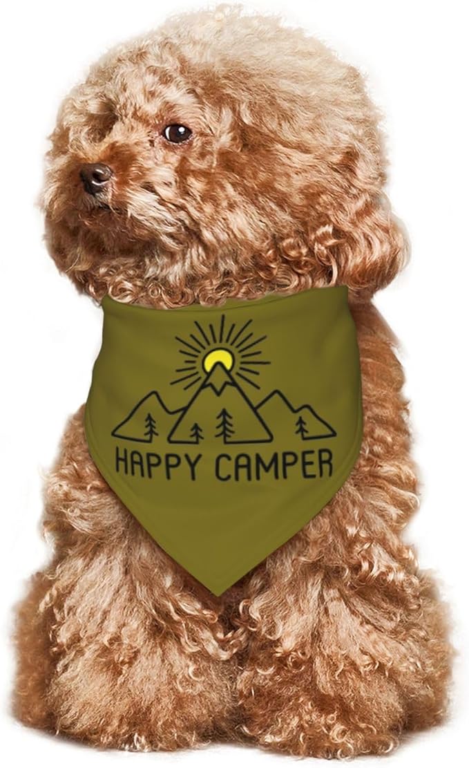 Happy Camper Summer Dog Bandana，Adorable Puppy Accessory for the avid Camper ，Pet Neckerchief for Pets Daily Wear Photo Prop Party Supplies,Funny Cute Dog Bandana (Grass Green)