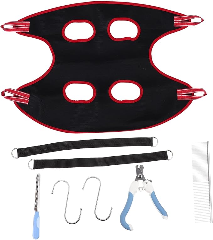 Happyyami 1 Set Pet Grooming Hammock Sling for Dog Cat Nail Trimming Includes Nail Clipper File Lightweight Durable Grooming Bag