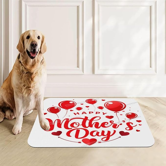 Pet Feeding Mat for Floors Waterproof Dog Mat for Food and Water Happy Mother's Day Floral Gift Mom Blessing Eh Absorbent Quick Dry Non Slip Mats Cat Bowls 18X12In
