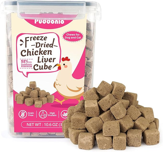 Freeze Dried Dog & Cat Treats – Single Ingredient Chicken Liver, High Protein Training Treats & Food Topper, 10.6 oz