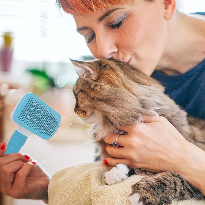 Cat Grooming Brush - 6 inch Self-Cleaning Slicker Comb for Dogs, Cats with Shedding and Massage Function, Undercoat Remover for Loose, Soft Grip Handle, Pet Care Grooming Tool