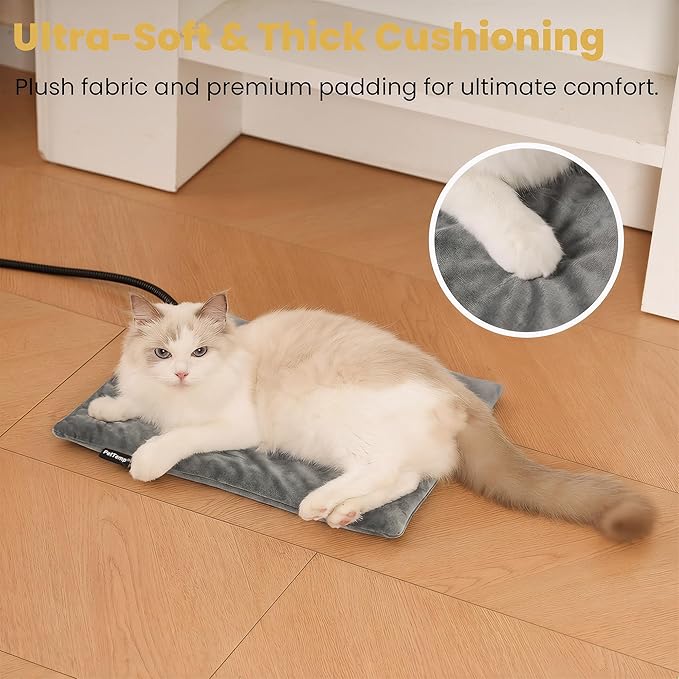 Pet Heating Pad for Cats Dogs Indoor & Sheltered Outdoor Waterproof Heated Cat Bed Heated Dog Bed Chew Resistant Cord Constant Temperature Gray Paw Print 16 x 13 Inch