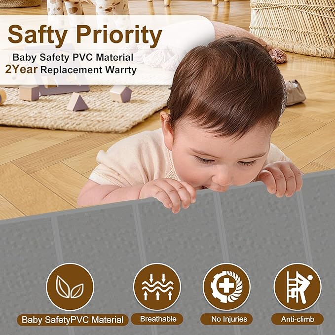 150 inch Retractable Baby Gates 42 inch Tall, Retractable Gate with Reinforced Strip Design to Prevent Crawling Through, 12 FT Extra Wide Retractable Dog Gate for Indoor/Outdoor
