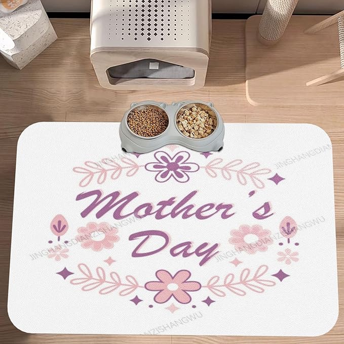 Dog Food Mat Dog Mat for Food and Water 24x16In Happy Mother's Day Floral Gift Mom Cf No Stains Cat Pet Feeding Mats Water Bowl for Messy Drinkers