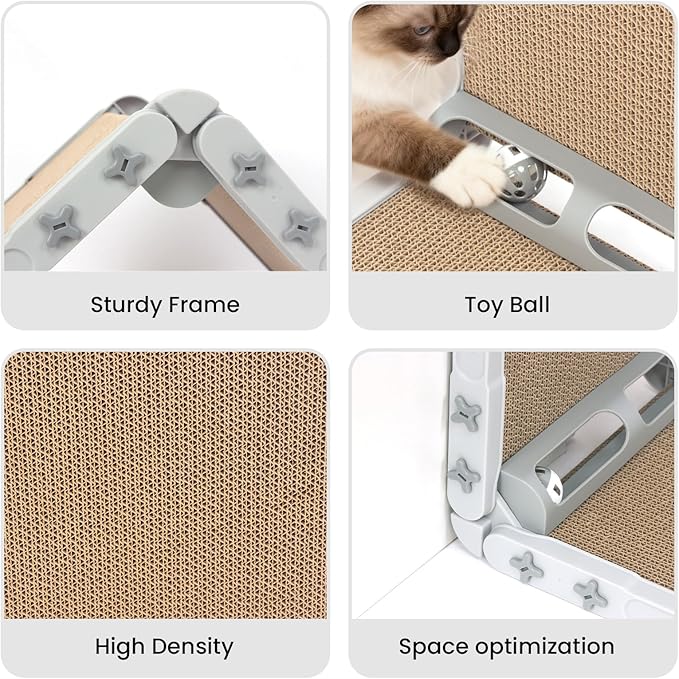 L Shape Cat Scratcher, 26.8 Inch Cat Scratchers for Indoor Cats, Protecting Furniture Cat Scratch Pad, Cardboard Cat Scratching with Ball Toy, Catnip, Large (Gary)