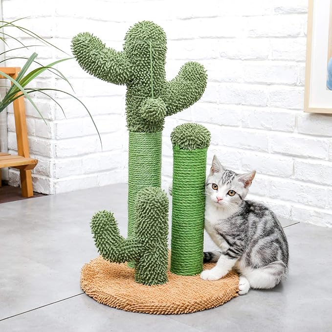 Cat Scratching Post Cactus Cat Scratching Board with 3 Scratching Poles and Interactive Hanging Ball for Small Cats