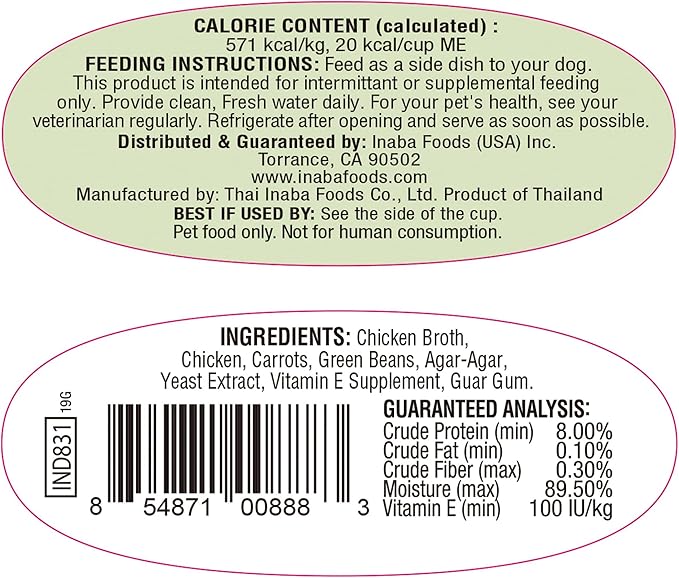 INABA Twins for Dogs, Side Dish/Topper Cups, 1.23 Ounces per Serving, 16 Servings, Chicken with Vegetables Recipe