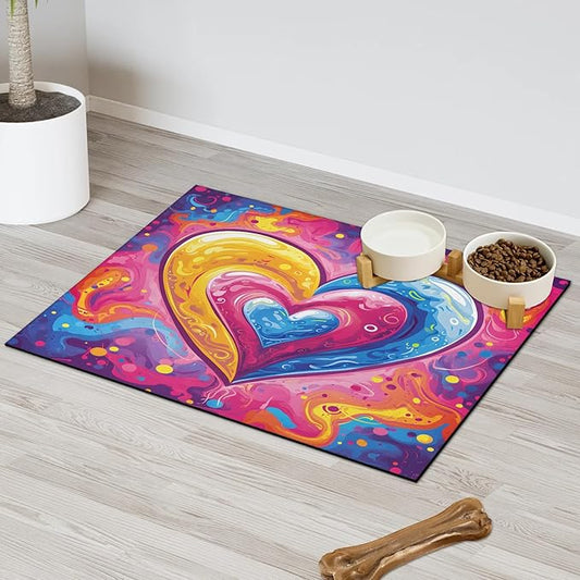 Love Dog Food Mat for Floors Absorbent, Quick Dry Water Dispenser Mat for Food, Water, Pet Supplies 17" x 30", Valentines