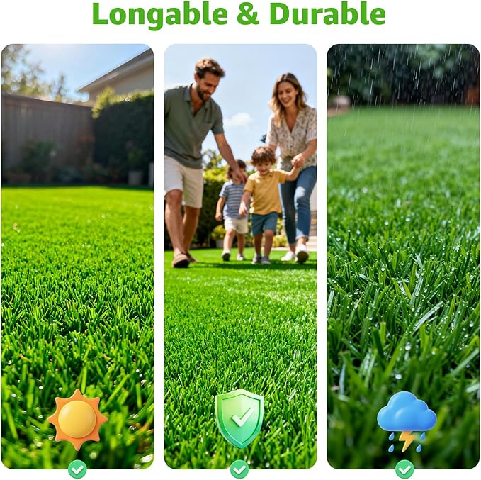 Artificial Turf Grass Outdoor - Synthetic Realistic Fake Grass Indoor Rug with Drainage Holes for Patio, Balcony, Backyard, Landscape Decortaion - Pet Friendly Dog Grass Mat (5FT x 8FT)