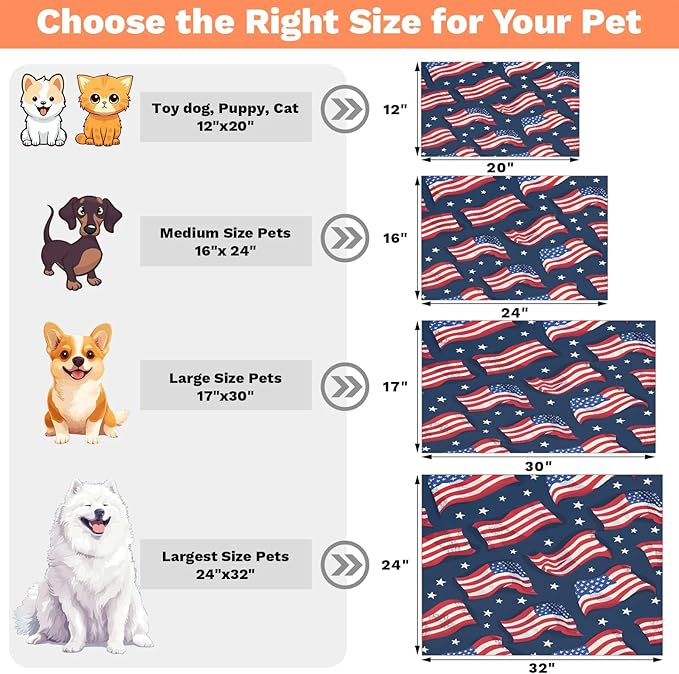 American Flag Dog Food Mat for Floors Absorbent Dog Bowl Mat for Food and Water Dispenser Quick Dry Cat Food Placemat Pet Supplies 17" x 30", Stars Stripes