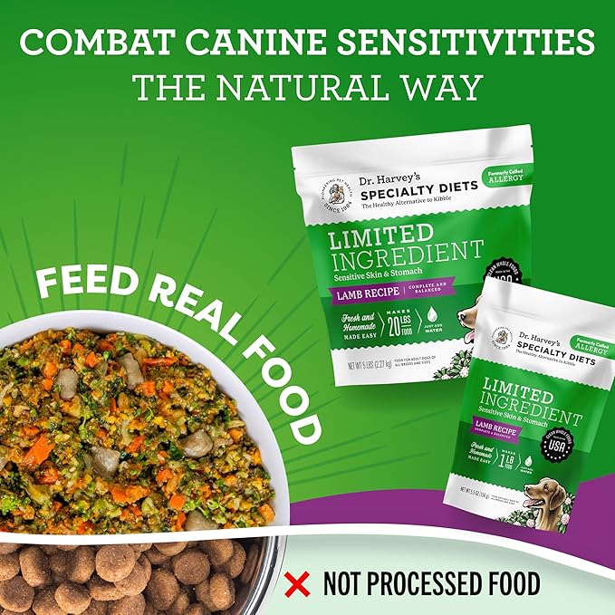 Dr. Harvey's Specialty Diet Limited Ingredient - Human Grade Dog Food for Dogs with Sensitivities - Lamb Recipe (Trial Size, 5.5 oz)