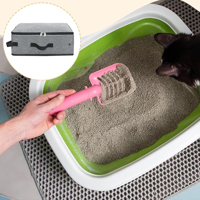 Foldable Cat Litter Box Enclosure Portable Oxford Cloth Pet Litter Tray Container for Travel Kitten- Grey