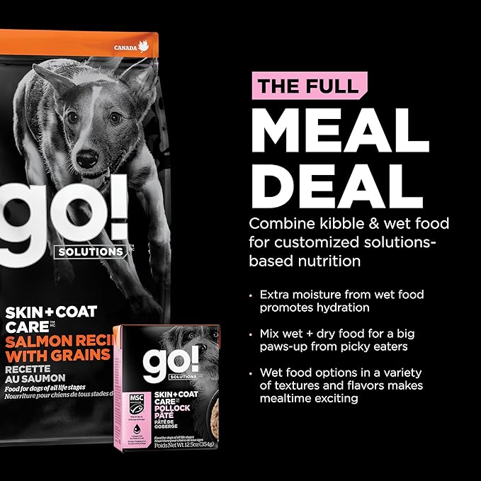 Go! Solutions Skin + Coat Care, Wet Dog Food, Pollock Pâté with Grains Sensitive Skin, 12.5 oz (Pack of 3)