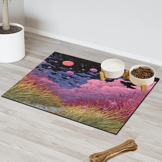 Pink Cloud Dog Food Mat for Floors Absorbent, Quick Dry Water Dispenser Mat for Food, Water, Pet Supplies 17" x 30", Grass