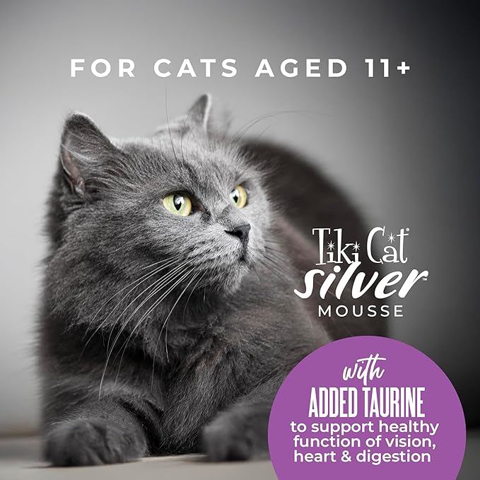 Tiki Cat Silver Mousse Wet Cat Food, Tuna, Mackerel & Pumpkin in Broth, 2.8 oz. Pouch (12 Count)