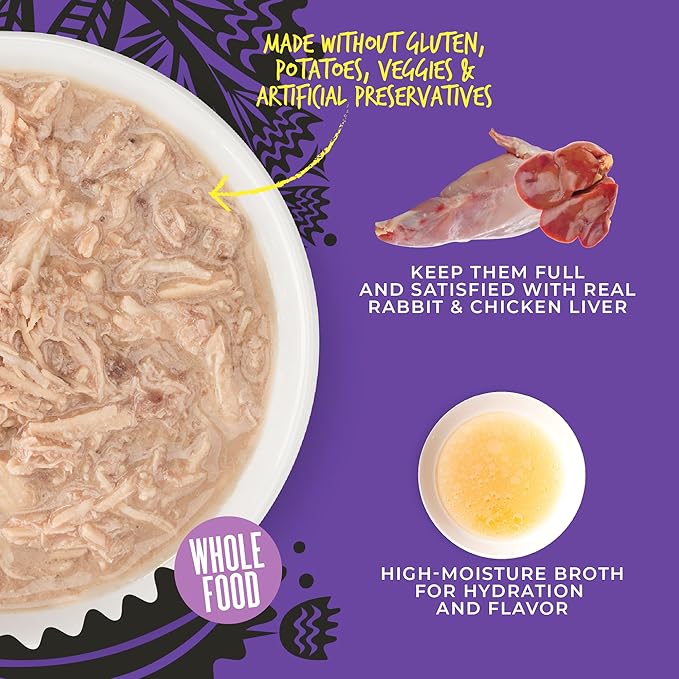 Tiki Cat After Dark Shreds Wet Cat Food, Rabbit & Chicken Liver, 3 oz. Can (12 Count)