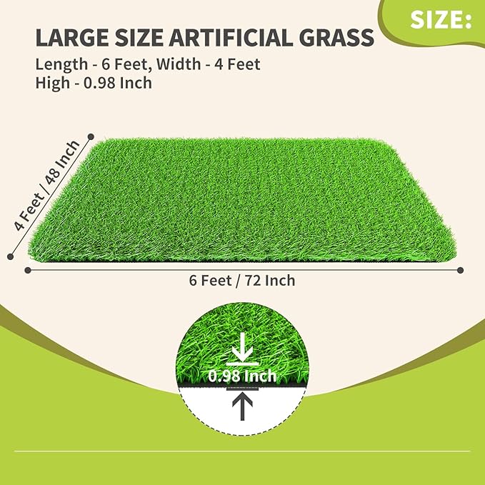 LOOBANI Realistic Artificial Grass Rug Indoor Outdoor, Dog Grass Mat with Drainage Holes and Replacement Artificial Grass Turf, Fake Grass for Garden Lawn Landscape Balcony Decoration, 4 Feet x 6 Feet