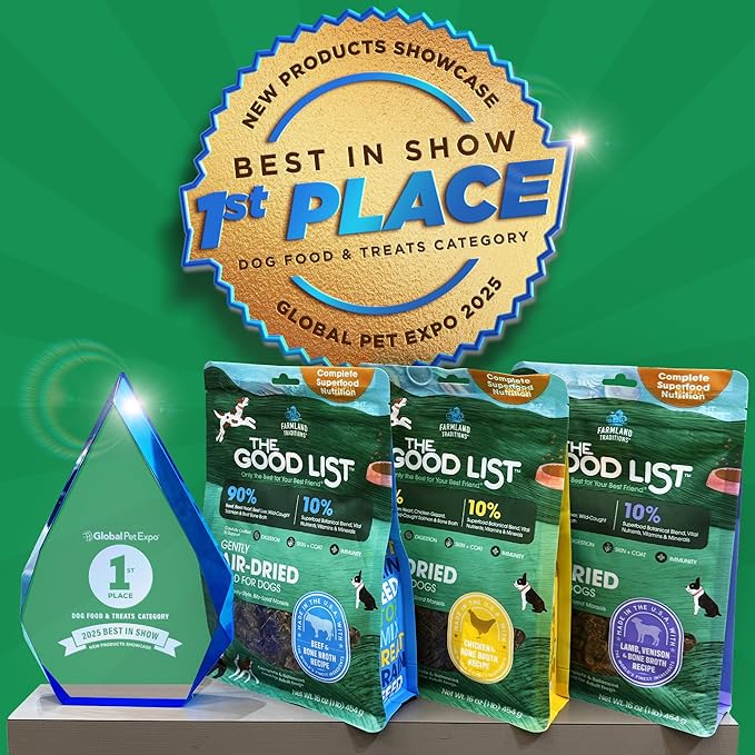 Farmland Traditions The Good List Air-Dried Dog Food, Premium Lamb, Venison, & Bone Broth for Dogs, Protein Rich & Grain-Free Nutrition, 2.2 Pound Bag