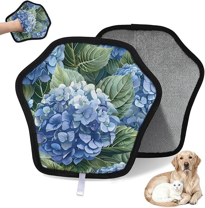 Reusable Pet Hair Removal Glove Hydrangeas Magic Brush for Cat & Dog Hair Remover for Car, Sofa, Bedding, Clothes - 9x9 Mitt Washable