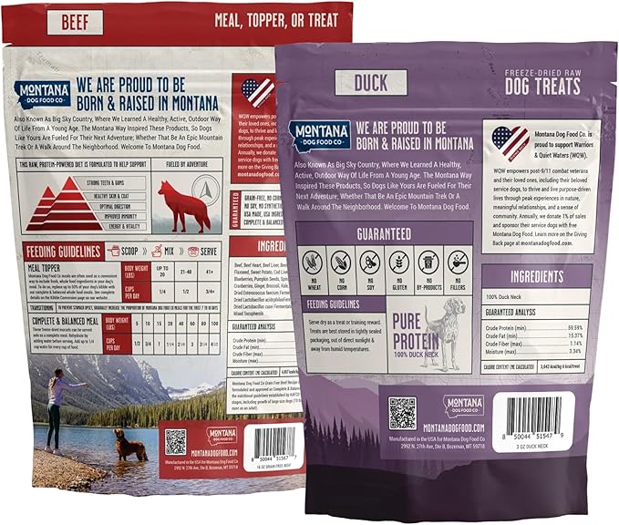Beef Dog Food and Duck Dog Treat Adventure Fuel Bundle - Freeze-Dried Raw Food with Single Ingredient Training Snacks