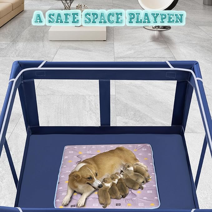 42x42 Inches Puppy Playpen with Gate, Dog Playpen for Puppies or Small Dogs, DogFence Pet Playpen for Indoor & Outdoor, Sturdy Safety DogPen with Thickened Fabric, High-Strength Nylon Wire Mesh
