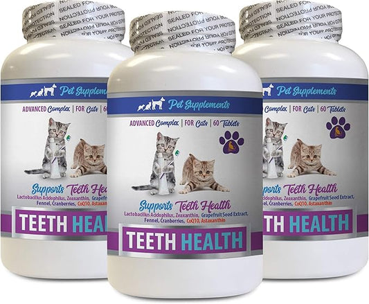 cat Dental Chews - CAT Teeth Health - Advanced Mouth Health Complex - Immune Boost - biotin for Cats - 3 Bottles (180 Tablets)