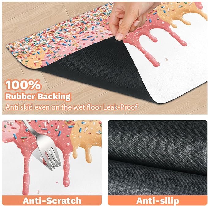 Ice Cream Dog Food Mat for Floors Absorbent Dog Bowl Mat for Food and Water Dispenser Quick Dry Cat Food Placemat Pet Supplies 17" x 30", Sweet Food