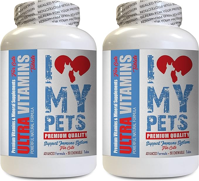 I LOVE MY PETS LLC cat Skin and Itch Relief Treats - Ultra Vitamins - CAT Health - Mineral Boost - Immune Booster for Cats - 180 Treats (2 Bottles)