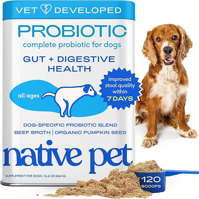 Native Pet Probiotics for Dogs - Dog Probiotics Powder for Digestive Health, Gut Support, & Immune Boost – Vet-Formulated Powder for Maximum Potency with Digestive Enzymes & Prebiotics - 120 Scoops