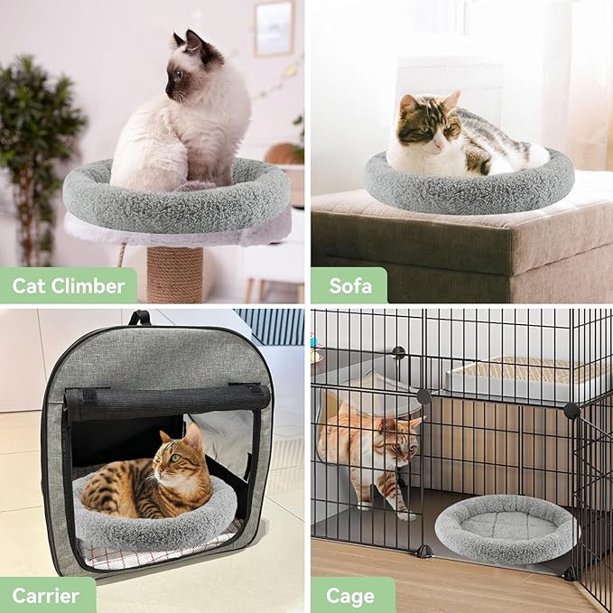 PETLESO Cat Bed Mat for Indoor Cats, 15.75" Round Pad with Pillow Around, Self Warm Pet Bed for Cats Dogs Rabbit Curling Sleep/Nap, Antiskid Bottom, Washable, Medium