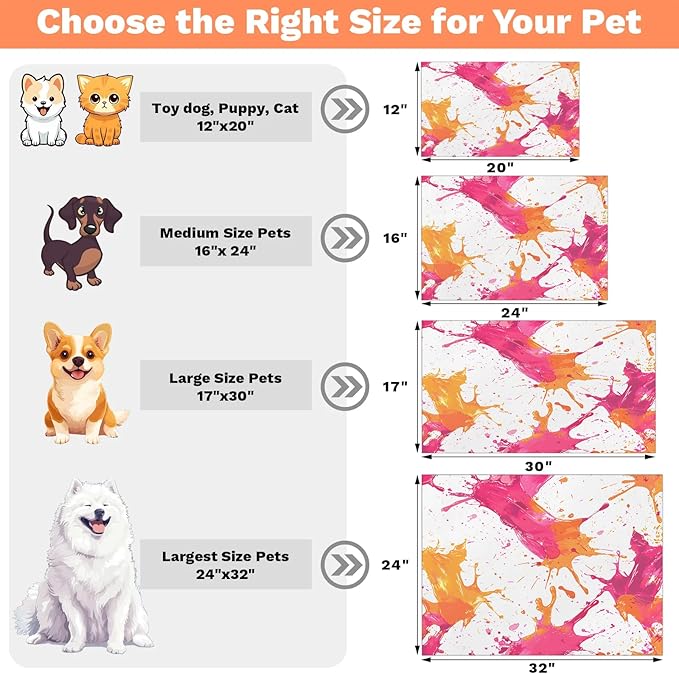 Graffiti Dog Food Mat for Floors Absorbent Dog Bowl Mat for Food and Water Dispenser Quick Dry Cat Food Placemat Pet Supplies 24" x 32", Pink Orange