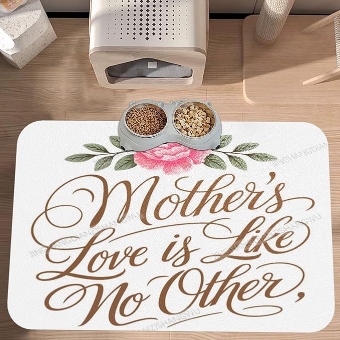 Pet Feeding Mats with Residue Collection Happy Mother's Day Floral Gift for Mom Dc Waterproof Dog Cat Bowl Mat 24x16In with Prevent Water Food Spills