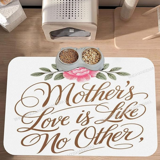 Pet Feeding Mats with Residue Collection Happy Mother's Day Floral Gift for Mom Dc Waterproof Dog Cat Bowl Mat 24x16In with Prevent Water Food Spills