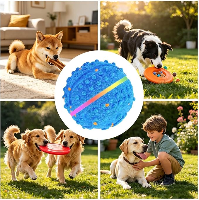 Smart Dog Ball Toy, Waterproof Bouncing Chewer, Play Device with 3 Modes and Lights Household Supply for Medium and Large Breeds Outdoor Indoor Organizer for Exercise Training Pet Boredom Daily