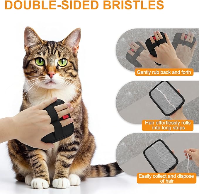 Pet Hair Remover, Electrostatical Cat & Dog Hair Removal Gloves, Reusable Pet Grooming Gloves for Furniture, Fur Removal Tool, Black