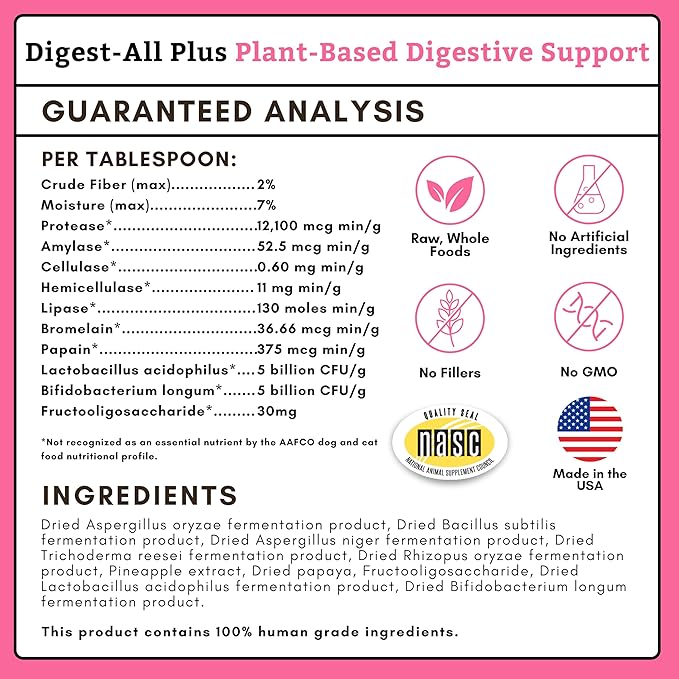 Wholistic Pet Organics Probiotics for Dogs with Digestive Enzymes & Prebiotic Fiber - 8 Oz - Daily Cat & Dog Probiotics for Digestive Health, Anti Diarrhea & Gut Support - Cat Probiotic - 227 Scoops