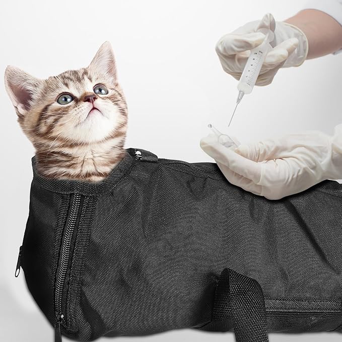 HANABASS Cat Grooming Bathing Bag for Nail Trimming Mesh Cat Holder for Travel Vet Visits Versatile Pet Shower Bag Easy Access Openings and Zipper Closure