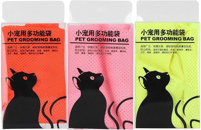 ZJchao Cat Bathing Bag, Breathable Cat Grooming Washer Mesh Bag Dog Hanger for Nail Trimming Grooming Bathing Polyester Soft Washing for Trimming Nail Cut (Orange + Yellow + Pink)