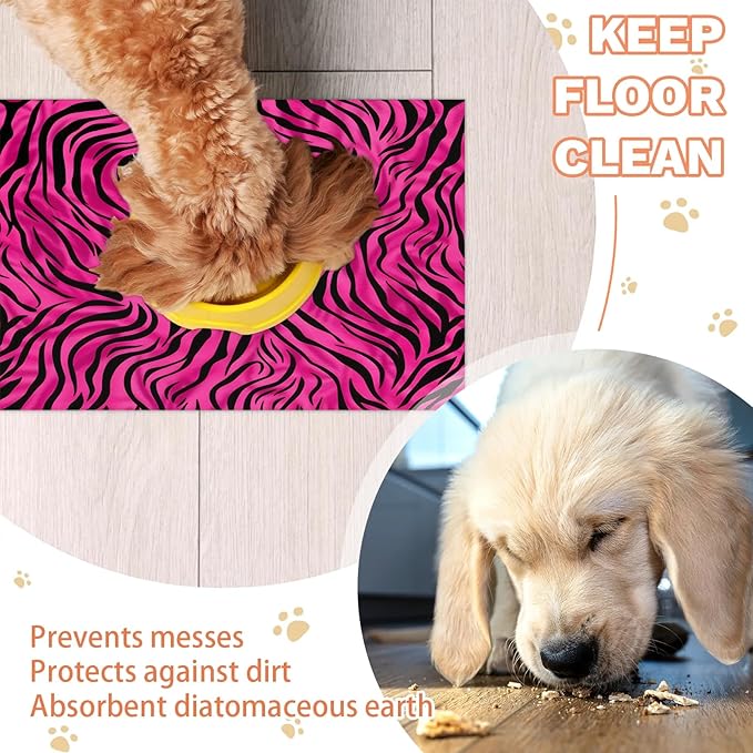 Zebra Print Dog Food Mat for Floors Absorbent Dog Bowl Mat for Food and Water Dispenser Quick Dry Cat Food Placemat Pet Supplies 17" x 30", Zebra Skin