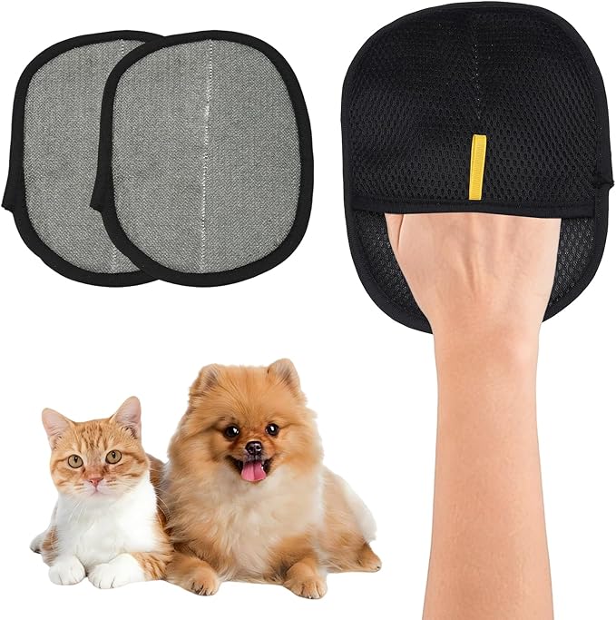 Pet Hair Remover Gloves, Electrostatic Pet Hair Dog Cat Grooming Removal Glove Reusable Magic Brush Animal Fur Removal Tool, (2Pcs, L, Black) for Clothes/Carpet/Couch/Car Seat