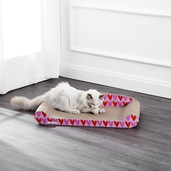 CSR1004A Montego 27.5" Coastal Patterned Cardboard Lounge Bed Cat Scratcher with Catnip, Pink/Red