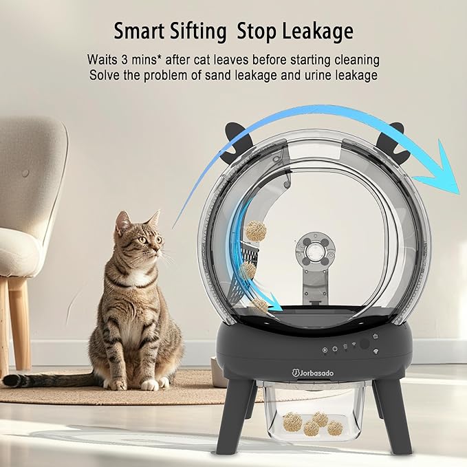 J JORBASADO Self Cleaning Litter Box, Large Capacity Automatic Litter Box Self Cleaning for Multiple Cats with Dual Safety Protection, Odor Control, with Deer Antler Decor