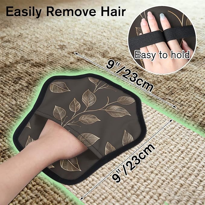 Leaf Plant Theme Electrostatic Pet Hair Removal Glove for Cats & Dogs - Reusable Grooming Mitt for Couch, Carpet, Car Seat & Laundry - Large 9x9 Inch