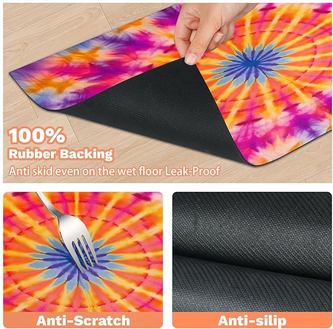 Tie Dye Dog Food Mat for Floors Absorbent, Quick Dry Water Dispenser Mat for Food, Water, Pet Supplies 12" x 20", Colorful Mandala