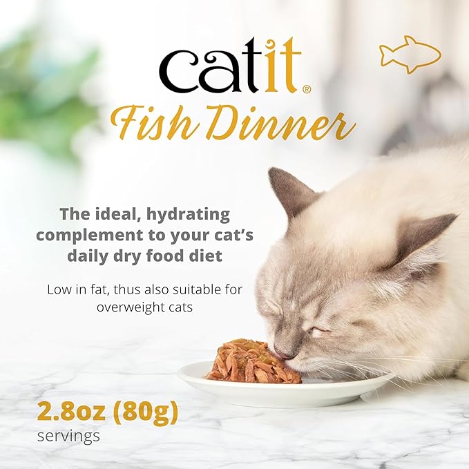 Catit Fish Dinner with Shrimp & Green Beans – Hydrating and Healthy Wet Cat Food for Cats of All Ages (Pack of 6)
