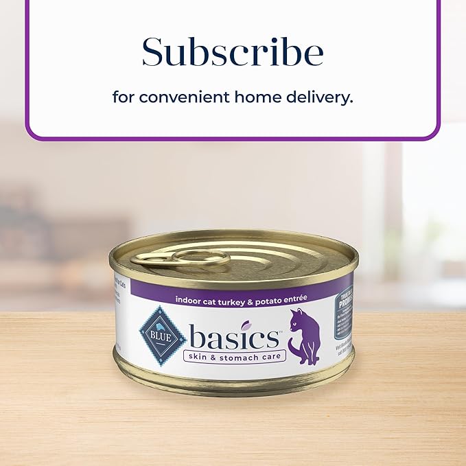 Blue Buffalo Basics Grain-Free Adult Wet Cat Food, Skin & Stomach Care, Limited Ingredient Diet, Turkey Recipe, 5.5-oz Can, 24 Count