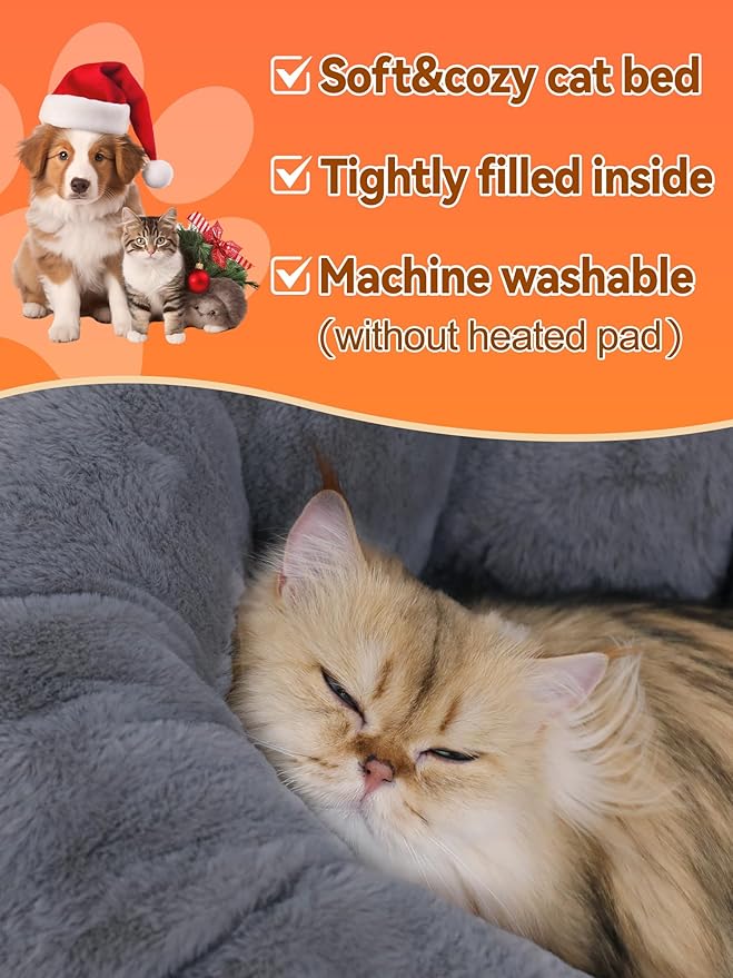 Rywell Heated Cat Bed, Large Versatile Heated Cat Bed Indoor,Soft & Cozy for All Seasons, Always Perfect Temperature with Overheat Protection Pet Bed for Cats & Small Dogs