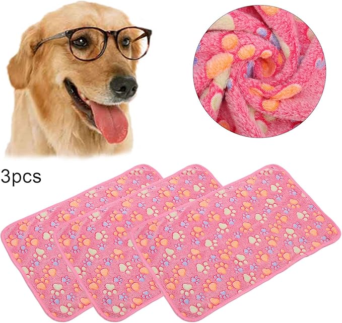 3Pcs Dog Paw Print Fleece Blanket, Pet Warm Sleep Mat, Coral Fleece Soft Dog Blanket with Cute Paw Design, Bite Resistant Pet Supplies for Dogs Cats Small Animals (L)