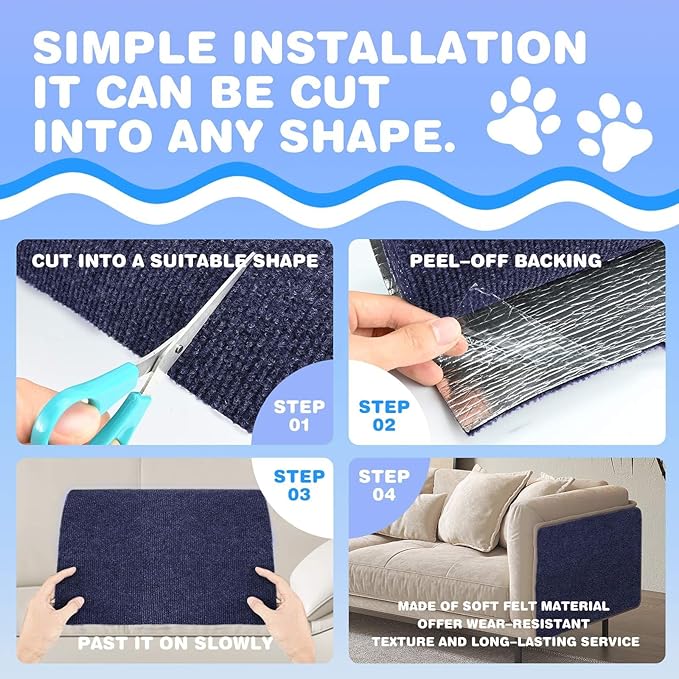 Cat Scratching Mat 78.7"x15.8" Self-Adhesive Cat Furniture Protector, Climbing Cat Scratch Pad for Cat Tree, Sofa, Wall, and Furniture DIY Protection(Dark Blue)