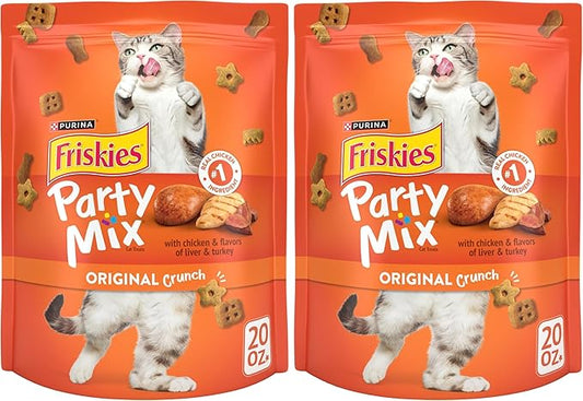 Friskies Purina Cat Treats,Party Mix Original Crunch - 20 oz. Pouch,(Pack of 2)